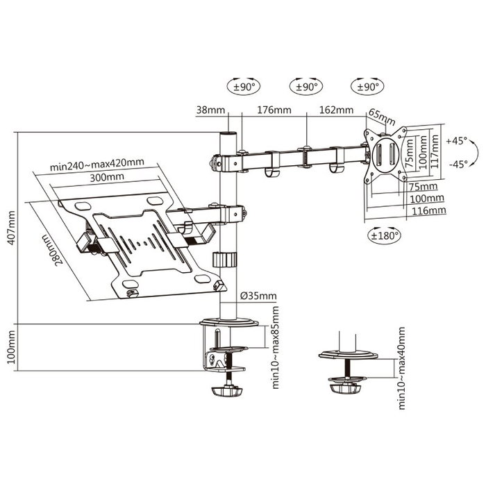 Aisens Soporte de Mesa Giratorio e Inclinable DTL32TSR-193 para Portátil y Monitor/TV de 17-32 pulgadas